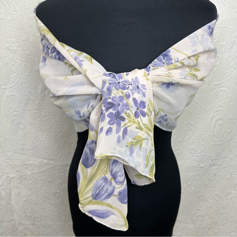 Vintage Silk Delicate Floral Oblong Scarf